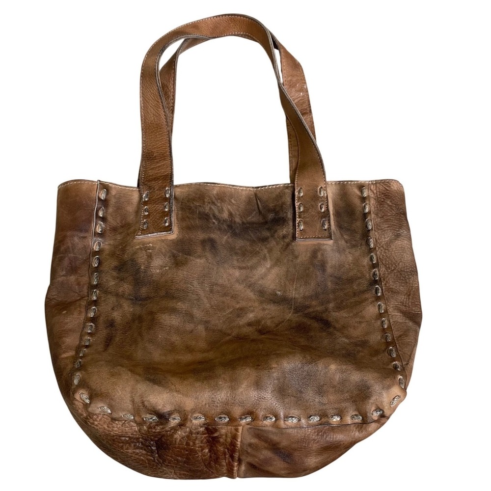 Bed Stu  Brown Distressed Leather rustic Whipstitch Tote Shoulder Bag Womens